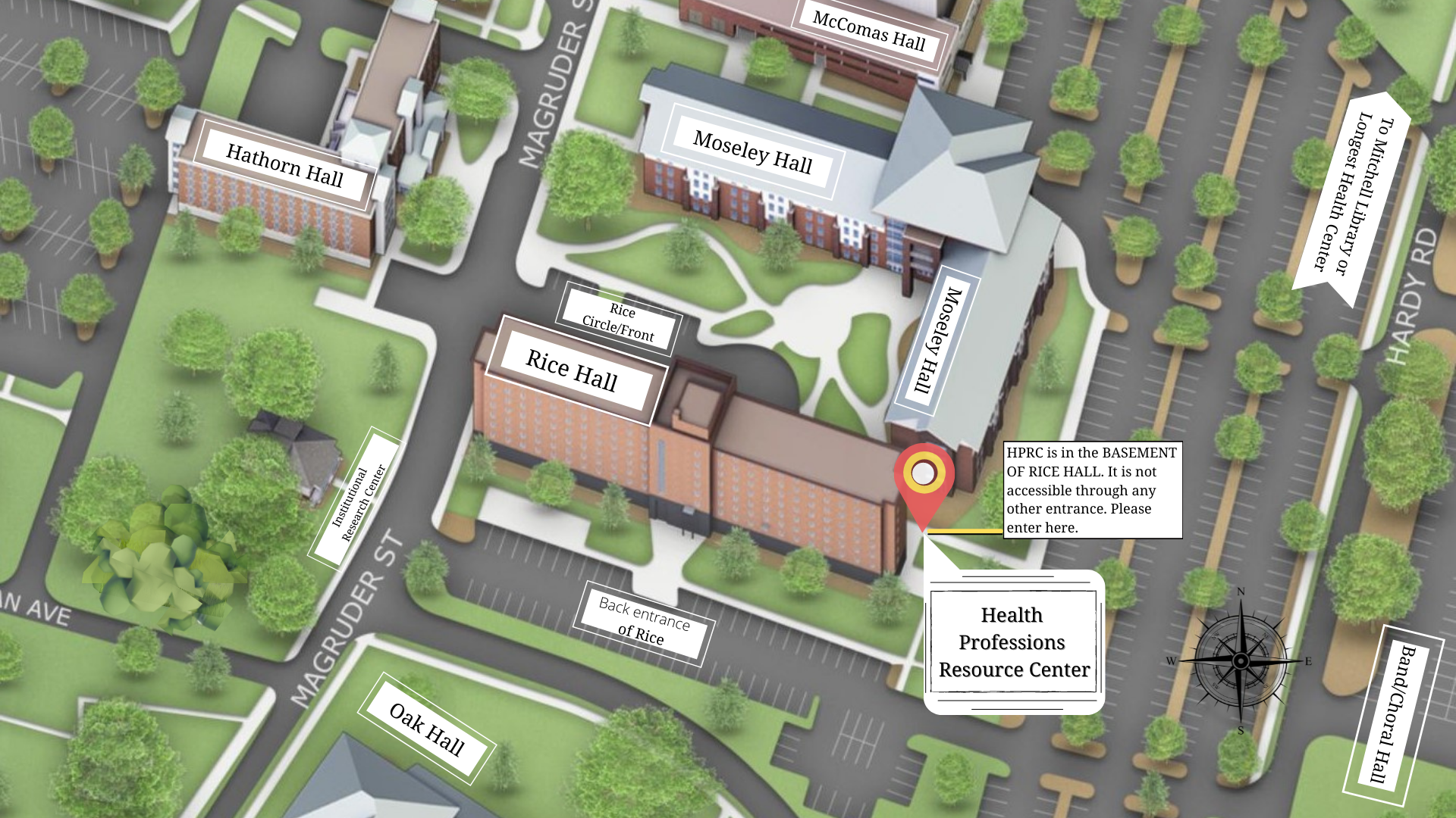 Map to get to Rice Hall Basement